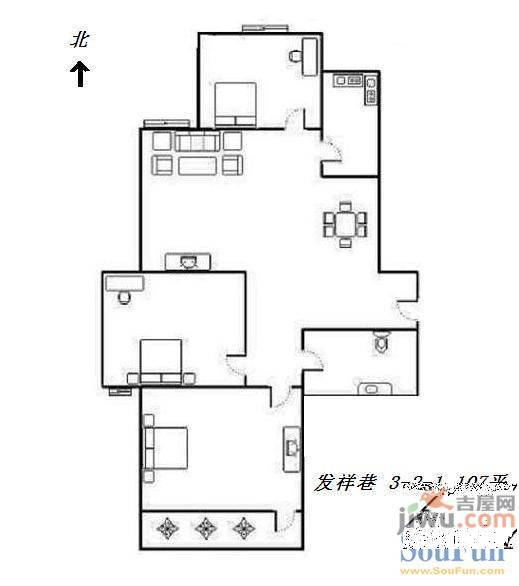 发祥巷1室1厅1卫53.1㎡户型图