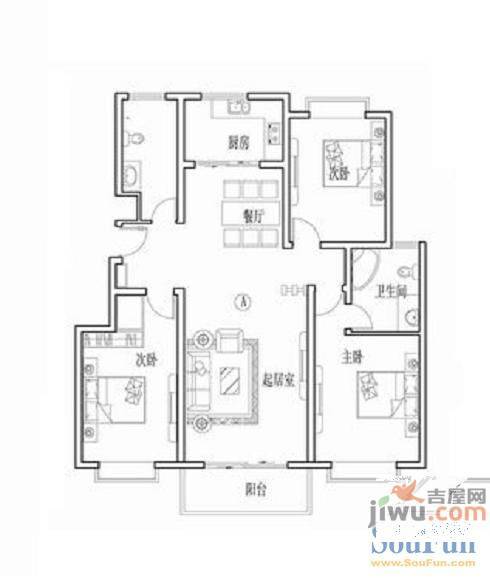 发祥巷1室1厅1卫53.1㎡户型图