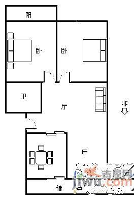 方信家园3室1厅1卫98㎡户型图