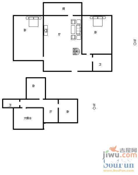 天长嘉园2室2厅1卫106㎡户型图