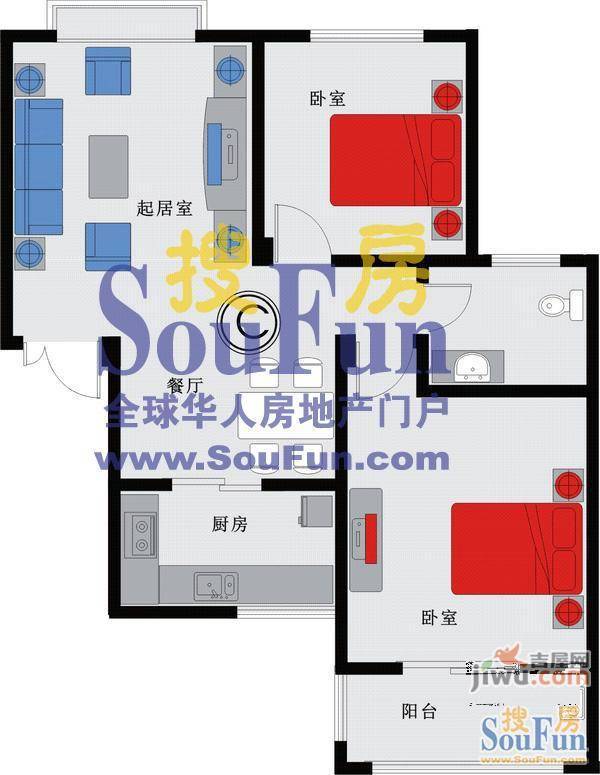 融基湖光山色2室2厅1卫户型图