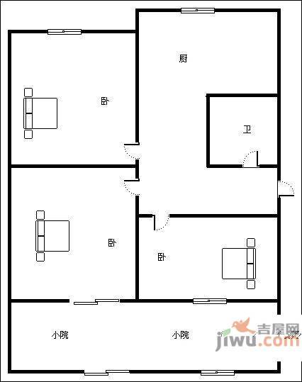清河小区2室2厅1卫90㎡户型图