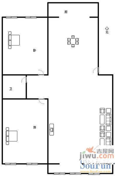 枫景家园2室2厅1卫89㎡户型图