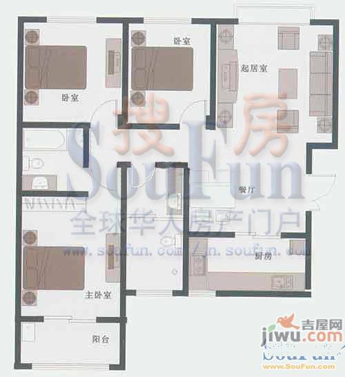 融基湖光山色3室2厅2卫123.1㎡户型图