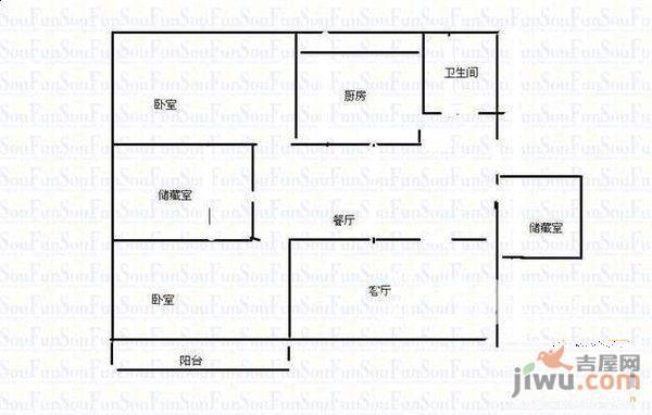 二合里3室1厅1卫86㎡户型图