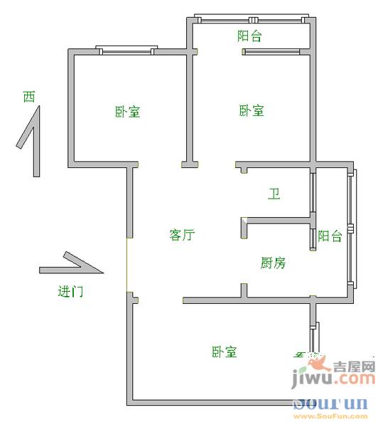 二合里3室1厅1卫86㎡户型图