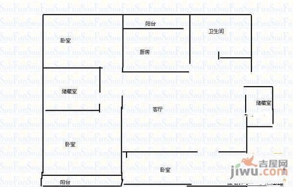 二合里3室1厅1卫86㎡户型图