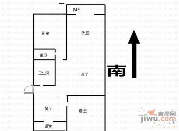 普照园3室2厅2卫123㎡户型图