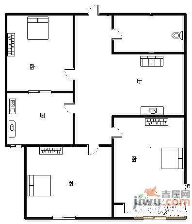 前屯小区2室2厅1卫97㎡户型图