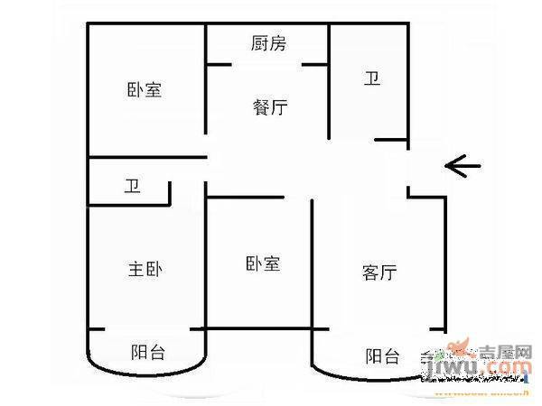 樱花苑2室1厅1卫59㎡户型图