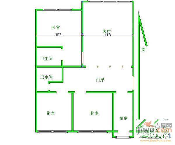 胜利庄3室2厅2卫108㎡户型图