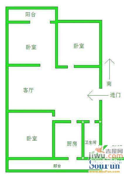 中刘小区1室1厅1卫42㎡户型图