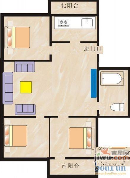 营市街单位宿舍2室2厅1卫89㎡户型图