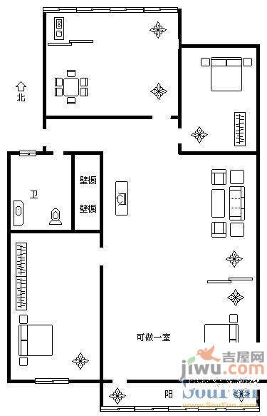 八里桥小区2室2厅1卫104㎡户型图