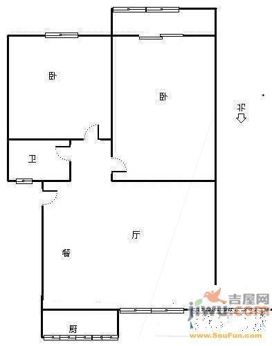 八里桥小区2室2厅1卫104㎡户型图