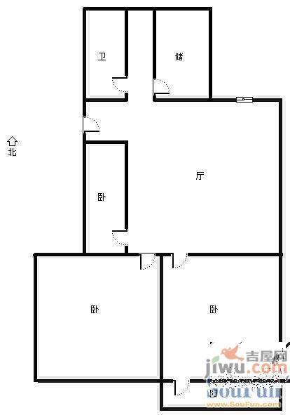 八里桥小区2室2厅1卫104㎡户型图