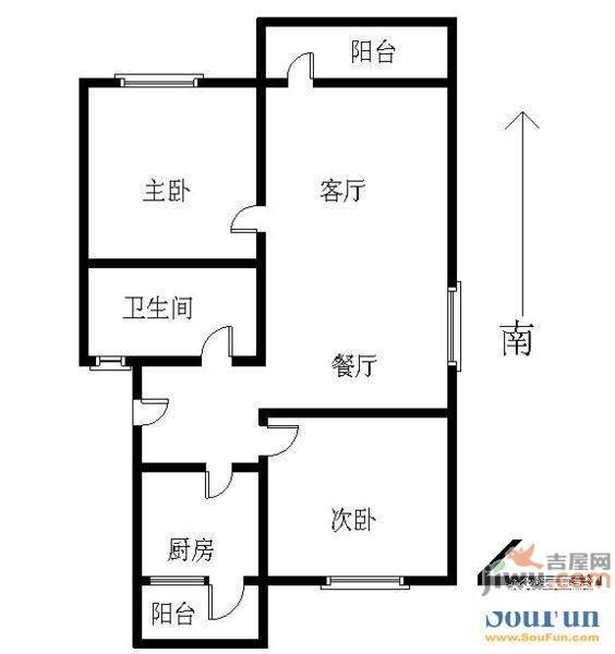 八里桥小区2室2厅1卫104㎡户型图