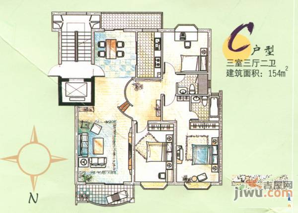 齐鲁骏园3室3厅2卫151㎡户型图