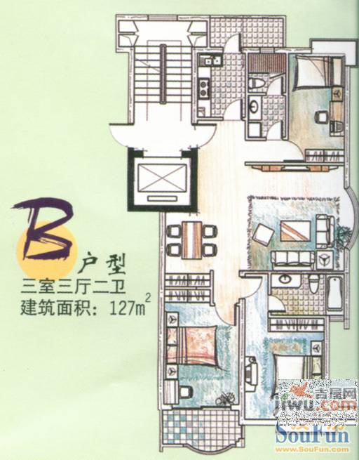 齐鲁骏园3室3厅2卫151㎡户型图