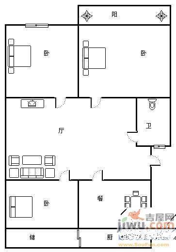 英雄山路单位宿舍2室2厅1卫70㎡户型图