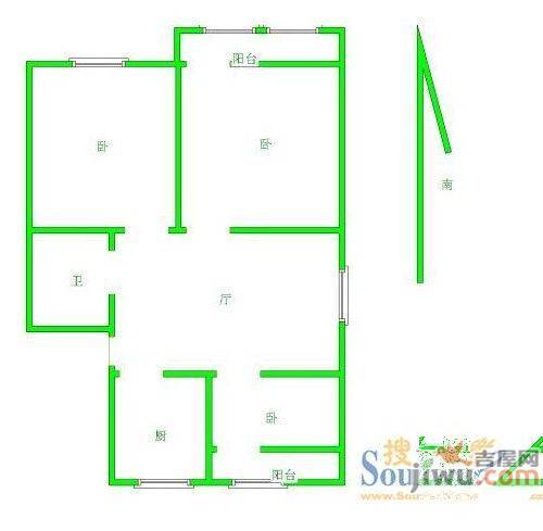 建设路国税局宿舍2室2厅1卫户型图