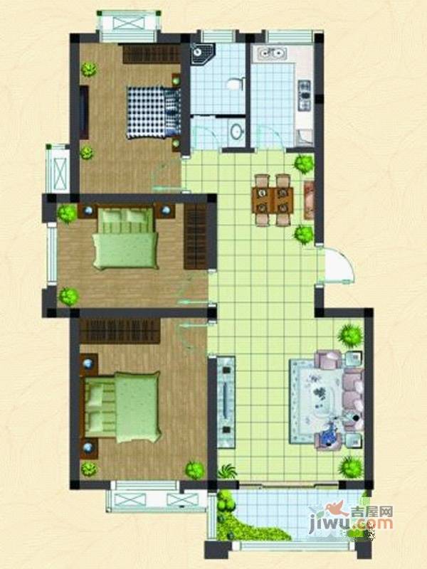 宝青幸福里3室2厅1卫102㎡户型图