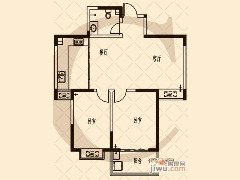 魏华园新区2室2厅1卫107㎡户型图