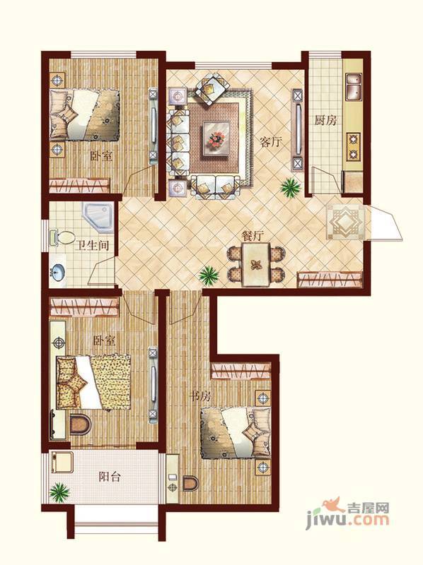 大魏明都3室2厅1卫111.3㎡户型图