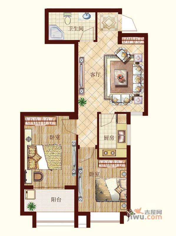 大魏明都2室2厅1卫72.4㎡户型图