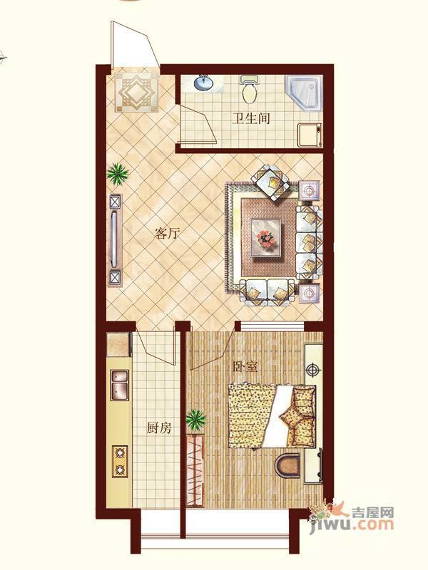 大魏明都1室1厅1卫53.1㎡户型图