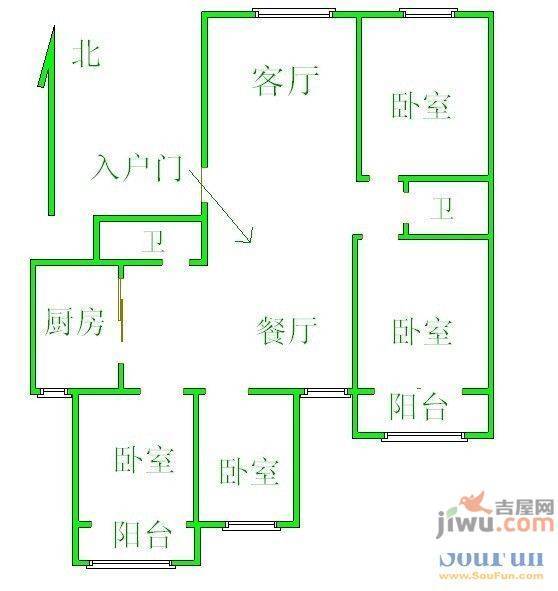 学府蓝山2室2厅1卫户型图