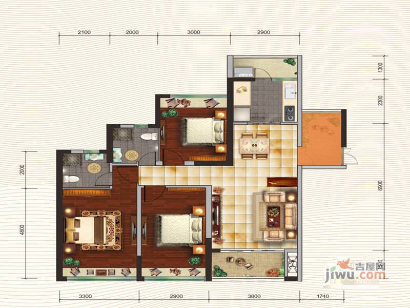 依水丽都3室2厅2卫117.3㎡户型图