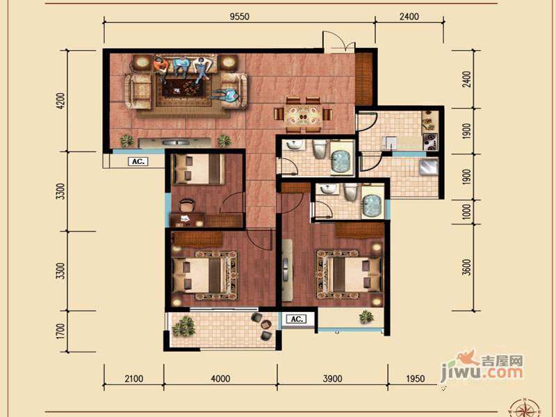 特兴青云都汇3室2厅2卫119.5㎡户型图