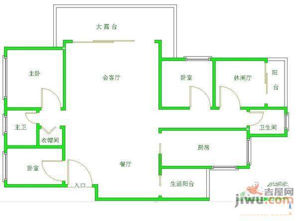 中天花园叠翠谷2室2厅1卫89㎡户型图