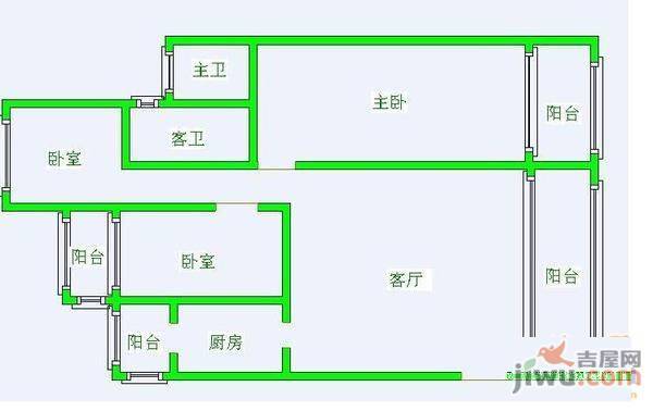 中天花园叠翠谷2室2厅1卫89㎡户型图