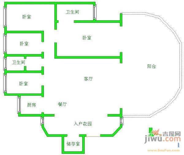 世纪城龙禧苑2室1厅1卫105㎡户型图