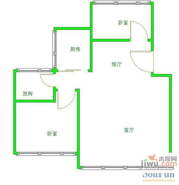 小石城2室2厅1卫户型图