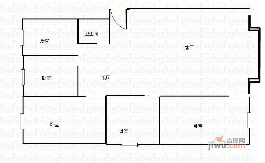 小石城2室2厅1卫户型图