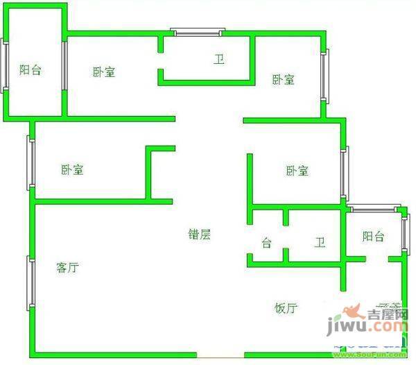 宝安松景阁3室2厅2卫142㎡户型图