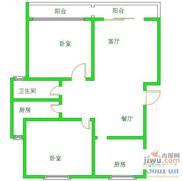 小石城2室2厅1卫户型图