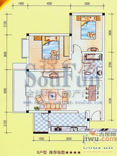 小石城2室2厅1卫户型图