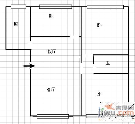 月亮岩社区3室2厅1卫95㎡户型图