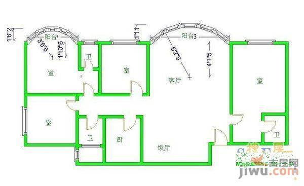 中天宅吉碧苑3室2厅2卫140㎡户型图