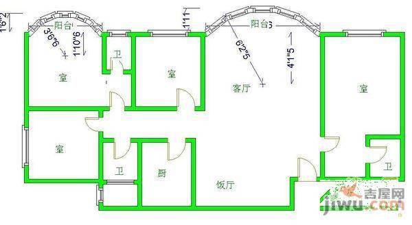 中天宅吉碧苑3室2厅2卫140㎡户型图