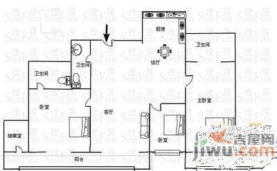 中天宅吉碧苑3室2厅2卫140㎡户型图