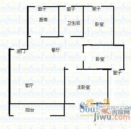 市西路中段小区2室1厅1卫户型图