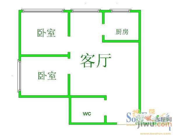 市西路中段小区2室1厅1卫户型图