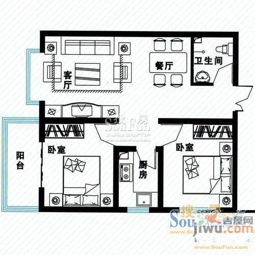 瑞金北路小区房3室1厅1卫户型图