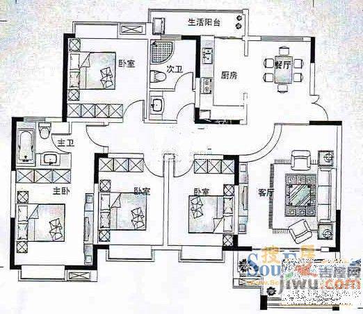 瑞金北路小区房3室1厅1卫户型图