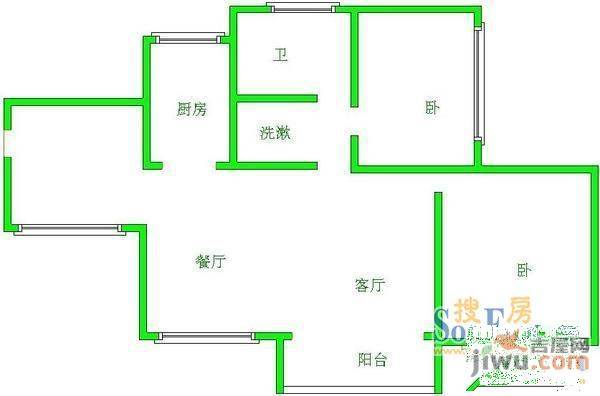 瑞金北路小区房3室1厅1卫户型图